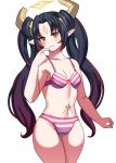  absurd_res black_hair blush bra clothed clothing female hair hi_res horn horned_humanoid humanoid navel not_furry panties simple_background solo underwear white_background ytrall 