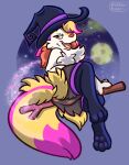  anthro anus black_body braixen clothing female generation_6_pokemon genitals hat headgear headwear hi_res looking_at_viewer nintendo open_mouth pocketpaws pokemon pokemon_(species) pussy solo video_games witch_hat yellow_body 