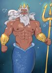  abs air_bubble beard blue_body blue_scales disney facial_hair hair hi_res holding_melee_weapon holding_object holding_trident holding_weapon king_triton_(disney) male marine melee_weapon merfolk muscular muscular_male old old_male pecs polearm scales solo split_form suyohara the_little_mermaid_(1989) trident underwater water weapon white_hair 