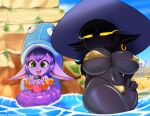  2022 absurd_res bikini camel_toe clothing delicioussoup digital_media_(artwork) duo_focus eyebrows female fingers front_view green_eyes group hair hi_res holding_object league_of_legends lulu_(lol) open_mouth riot_games swimwear video_games water yordle 