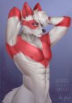  absurd_res anthro ariagoldberry canid canine culpeo_fox hi_res lycalopex male mammal muscular muscular_anthro muscular_male raised_arms renais_(kaixo) solo 