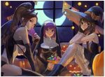 asamiya_athena bare_shoulders blush braid breasts brown_eyes brown_hair candy cleavage fatal_fury food halloween hat high_ponytail large_breasts long_hair looking_at_viewer nun oni_gini ponytail revealing_clothes ryuuko_no_ken shiranui_mai sideboob smile the_king_of_fighters the_king_of_fighters_xv witch yuri_sakazaki 