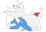  &lt;3 2020 anthro blue_body blush bodily_fluids cetacean cum delphinoid duo eyes_closed genital_fluids hi_res japanese_text kemono male male/male mammal marine nakadashimashta polar_bear sex text toothed_whale ursid ursine white_body 