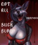  absurd_res anthro big_breasts breasts canid canine canis catpumpkin chiropteran clothing domestic_dog fangs female goth halloween hi_res holidays mammal meme microchiropteran open_mouth phyllostomid red_clothing scary smile solo sucking vampire vampire_bat wolf yangochiropteran 