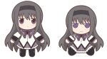  1girl akemi_homura argyle argyle_legwear black_hair black_hairband black_pantyhose blush character_doll closed_mouth expressionless fumo_(doll) hairband long_hair long_sleeves looking_at_viewer mahou_shoujo_madoka_magica pantyhose purple_eyes smile yuno385 