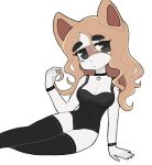  &lt;3 animal_humanoid anthro black_eyes brown_body brown_fur clothing female fur hair humanoid jewelry long_hair looking_at_viewer mammal mammal_humanoid necklace procyonid raccoon simple_background sitting solo squiddoggy white_background white_body 