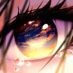  1girl absurdres arttsam close-up cloud crying evening eye_focus eye_reflection eyelashes highres original reflection scenery solo sunset tears 