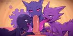  2022 animated anthro anthro_penetrated big_penis biped black_body breast_squish breasts claws collaborative collaborative_fellatio collaborative_sex digital_media_(artwork) fellatio female female_penetrated finger_claws gastly generation_1_pokemon gengar genitals group haunter huge_penis human human_on_anthro human_penetrating human_penetrating_anthro humanoid_genitalia humanoid_penis interspecies licking long_tongue male male/female male_penetrating male_penetrating_female mammal nintendo oral penetration penile penis penis_lick pink_body pinktaco pokemon pokemon_(species) pokephilia red_eyes sex simple_background squish tongue tongue_out video_games yellow_background 