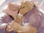  anthro blush clothing coat cupping_chin duo eyewear glasses hi_res interlocked_fingers jambavan lab_coat lagoon_bluebear leib_(tas) lifewonders male male/male mammal polar_bear romantic romantic_couple tokyo_afterschool_summoners topwear ursid ursine video_games 