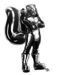  2014 air_tank anthro biped black_boots black_clothing black_footwear boots clothing commanderrab footwear gas_mask male mammal mask mephitid rubber rubber_clothing simple_background skunk solo standing white_background 