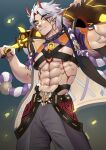  abs absurd_res arataki_itto_(genshin_impact) asian_mythology clothed clothing demon demon_humanoid east_asian_mythology genshin_impact hair hi_res holding_object holding_weapon horn horned_humanoid humanoid humanoid_pointy_ears japanese_mythology male mihoyo muscular muscular_humanoid muscular_male mythology not_furry oni pecs red_eyes solo suyohara video_games weapon yokai 