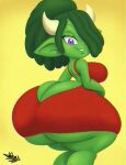  big_breasts big_butt breasts butt clothed clothing dress female goblin green_body green_skin hair hair_over_eye hi_res huge_butt humanoid hyper hyper_butt no_underwear one_eye_obstructed solo tansau thick_thighs 