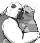  2022 anthro blush bodily_fluids canid canine canis domestic_dog duo embrace eyes_closed hi_res hug kemono kick_(artist) kissing male male/male mammal overweight overweight_male sweat ursid 