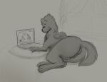  absurd_res anthro anus beast_(disambiguation) bed butt computer female furniture hi_res hurse_lady kaprii laptop male mammal mephitid nude paws pillow relaxing simple simple_background sketch skunk solo window wings 
