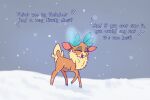  2018 accent antlers blue_antlers blue_hooves capreoline cervid chest_floof chest_tuft digital_drawing_(artwork) digital_media_(artwork) english_text eyelashes eyes_closed female feral fluffy fluffy_chest fluffy_tail fur glowing_antlers happy heir-of-rick hi_res hooves horn magic_user mammal multicolored_body multicolored_ears multicolored_fur musical_note neck_floof neck_tuft open_mouth open_smile outside pivoted_ears quadruped raised_leg reindeer singing smile snow snowing solo song_lyrics tail_tuft tan_body tan_fur text them&#039;s_fightin&#039;_herds tongue tuft two_tone_body two_tone_ears two_tone_fur velvet_reindeer_(tfh) 