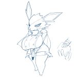  2022 3_fingers 3_toes anthro big_breasts blush breasts cape chest_tuft claws clothing cuff_links cute_fangs dress eeveelution eye_patch eyewear feet female fingers generation_1_pokemon gun handgun hi_res holding_object holding_weapon huge_breasts jolteon legwear looking_at_viewer monochrome nintendo obikuragetyan open_mouth pistol pokemon pokemon_(species) ranged_weapon sagging_breasts simple_background sketch solo thigh_highs toes tuft video_games weapon white_background 