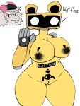  anthro areola big_breasts black_body black_nipples bovid breasts caprine clitoris clothing deltarune duo english_text eyewear fangs female fur genitals glasses goat grey_body hair headgear headwear looking_at_viewer machine mammal markings nipples puffy_nipples pussy ralsei ralseibutbigger robot text thick_thighs undertale_(series) video_games wet_floor_bot_(fnaf) white_body white_eyes white_fur white_hair yellow_body 