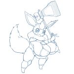  2022 3_fingers 3_toes anthro big_breasts bikini bikini_top blush bodily_fluids bow_ribbon breasts camel_toe clothing cute_fangs eeveelution elbow_pads feet female fingers flareon footwear generation_1_pokemon head_tuft hi_res holding_object holding_weapon huge_breasts knee_pads maul monochrome neck_tuft nintendo obikuragetyan open_mouth pokemon pokemon_(species) shoulder_pads simple_background sketch socks solo sweat swimwear thong toes tongue tuft underwear video_games weapon white_background wristband 