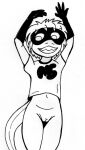  animal_humanoid anthro arms_above_head biped bottomless clothed clothing female fish genitals gloves hair handwear humanoid marine marine_humanoid mask monochrome partially_clothed pussy reddragonkan shark shirt short_hair smile solo superhero teeth topwear traditional_media_(artwork) 