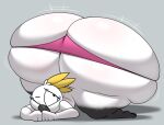  anthro avian bent_over big_butt bird bodily_fluids butt chip_(chipchell) chipchell clothing cockatoo dot_eyes female hi_res huge_butt huge_thighs hyper hyper_butt kneeling leg_markings markings one_eye_closed panties parrot socks_(marking) solo tears thick_thighs underwear white_body 