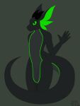  absurd_res ambiguous_gender anthro big_ears big_tail black_body dragon flat_colors gesture girly green_eyes hi_res horn looking_up male markings simple_background slit solo standing waving zaks zaks(artist) 