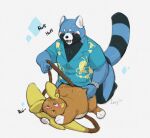  2021 abstract_background ailurid alolan_form alolan_raichu ambiguous_gender ambiguous_penetration anthro ass_up black_body black_fur blue_body blue_clothing blue_fur blue_shirt blue_topwear blush bodily_fluids bottomless brown_body brown_fur cheek_spots clothed clothing dated doggystyle drooling duo eyes_closed facial_markings from_behind_position fucked_silly fur gloves_(marking) half-closed_eyes head_markings izvy izvy_(artist) kneeling leg_markings lying male male/ambiguous mammal markings narrowed_eyes nintendo nude on_front open_mouth overweight overweight_male penetration pokemon pokemon_(species) red_panda regional_form_(pokemon) saliva sex shirt signature simple_background socks_(marking) sound_effects striped_markings striped_tail stripes sweat tail_hug tail_markings tail_pull tan_body tan_fur topwear video_games white_body white_fur 