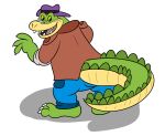  2021 3_toes 4_fingers alligator alligatorid alpha_channel anthro bottomwear brok_(character) brok_the_investigator clothing crocodilian feet fingers green_body hat headgear headwear jolly_the_lizard jollyville pants reptile scalie shirt simple_background solo toes topwear transparent_background video_games 