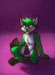  2019 animal_genitalia animal_penis anthro ball_tuft balls blep blue_collar canid canine canine_penis cheek_tuft chest_tuft closed_smile collar dated erection eyewear facial_tuft fox front_view full-length_portrait fur genitals glasses glistening glistening_eyes green_body green_fur green_hair green_pawpads green_penis hair hi_res male mammal mouth_closed mylafox nude orange_eyes pawpads penis pink_tongue portrait retracted_sheath sheath short_hair shoulder_tuft signature simple_background sitting solo spread_legs spreading square_glasses text tongue tongue_out tuft url white_balls white_body white_fur white_sheath 