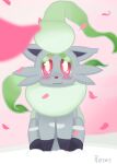  ambiguous_gender feral flower_petals generation_8_pokemon gradient_background gradient_fur hi_res hisuian_form hisuian_zorua mammal nintendo petals pokemon pokemon_(species) red_nose regional_form_(pokemon) roses04 roses_(roses04) simple_background snow solo video_games 