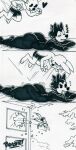 2021 anthro big_butt bouncing_butt butt clothed clothing comic duo falling fan_character hi_res humor male male/male meme parasitedeath rabbit_(parasitedeath) sleeping tailless toony traditional_media_(artwork) window wolf_(parasitedeath) 