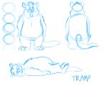  2021 anthro belly brok_the_investigator cricetid eyes_closed hi_res lying mammal model_sheet multiple_poses muskrat overweight pose rodent sketch sobieniak solo tramp_(brok_the_investigator) video_games 