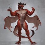  1:1 2021 5_fingers abs anthro beard biceps digital_media_(artwork) dragon facial_hair featureless_crotch fingers hair hi_res horn male membrane_(anatomy) membranous_wings multicolored_body multicolored_scales muscular muscular_anthro muscular_male mythological_creature mythological_scalie mythology nude pecs red_body red_scales scales scalie signature solo spikes tail taran_fiddler two_tone_body two_tone_scales tyson_(taran_fiddler) white_body white_scales wings 
