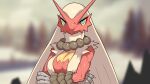 16:9 2022 anthro bead_necklace blaziken blue_eyes breasts claws crossed_arms drunk_oak female finger_claws generation_3_pokemon hair hi_res iris looking_at_viewer nintendo pokemon pokemon_(species) pose pupils red_arms red_body red_breasts solo tan_body tan_hair video_games widescreen yellow_sclera 