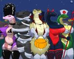  anthro big_breasts breasts clothing costume female group halloween hi_res holidays reptile scalie skwmt4 snake thick_thighs trick_or_treat wide_hips 