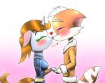  &lt;3 anthro anthrofied black_nose blush clothed clothing domestic_cat dreamkeepers duo ear_blush equid equine eyes_closed fallout_equestria felid feline felis female hand_holding hasbro hi_res horn kissing littlepip mace_(dreamkeepers) male male/female mammal my_little_pony questionmarkdragon tail_motion tailwag unicorn 