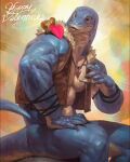  2022 4:5 5_fingers ambiguous_gender anthro avian biceps bird blue_body bottomless claws clothed clothing digital_media_(artwork) digital_painting_(artwork) dragon duo fingers forked_tongue jewelry komodo_dragon larger_male lizard male monitor_lizard muscular muscular_anthro muscular_arms muscular_male necklace ogin_(taran_fiddler) pecs reptile scales scalie simple_background size_difference smaller_ambiguous taran_fiddler thick_neck tongue tongue_out topless yellow_body 