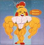  abs animal_crossing big_muscles bikini canid canine canis clothing domestic_dog female hi_res huge_muscles hyper hyper_muscles isabelle_(animal_crossing) kattman mammal muscular muscular_female nintendo pecs swimwear video_games 