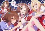  !? 4girls :3 =_= @_@ agnes_tachyon_(umamusume) ahoge animal_ears anshinzawa_sasami blonde_hair blush bottle bow bowtie brown_hair chemical_structure coat dress ear_covers earrings empty_eyes ghost giving_up_the_ghost gloves green_bow hair_bow hair_ornament highres holding holding_bottle holding_needle horse_ears horse_girl jacket jewelry king_halo_(umamusume) long_hair looking_at_another multicolored_hair multiple_girls needle open_clothes open_jacket puffy_short_sleeves puffy_sleeves purple_bow purple_bowtie purple_eyes purple_serafuku purple_shirt red_dress red_eyes ryuu_(ryuraconis) sailor_collar sailor_shirt school_uniform serafuku shirt short_hair short_sleeves signature single_earring streaked_hair sunglasses tracen_school_uniform tracen_training_uniform track_jacket tsurumaru_tsuyoshi_(umamusume) two-tone_hair umamusume umayuru white_coat white_gloves white_hair 