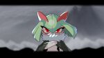  16:9 2022 2_fingers black_clothing blurred_background clothed clothing drunk_oak fingers front_view fur_collar_jacket generation_3_pokemon green_hair hair hi_res humanoid kirlia nintendo pokemon pokemon_(species) red_eyes solo video_games white_body widescreen 