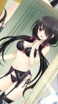  1girl bangs black_hair breasts clock_eyes date_a_live date_a_live:_date_a_bullet heterochromia highres lingerie long_hair looking_at_viewer mhworld424 navel red_eyes solo symbol-shaped_pupils thighs tokisaki_kurumi twintails underwear yellow_eyes 