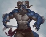 2021 5_fingers anthro biceps blue_body bottomwear clothed clothing digital_media_(artwork) dragon facial_hair fingers fur furred_dragon hair horn male multicolored_body multicolored_scales muscular muscular_anthro muscular_male nipples open_mouth pecs reileigh scales scalie sharp_teeth shirtless simple_background smile solo taran_fiddler teeth tusks two_tone_body two_tone_scales vein white_body white_hair white_scales 