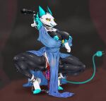  anthro arms_tied bdsm black_body blue_clothing blue_dress blue_hair blue_nipples bondage bound chain chained chained_cuffs chained_to_floor clothing collar cord crouching darkner deltarune dildo dress erect_nipples female genitals hair hi_res hlebushekuwu legs_tied looking_at_viewer machine microphone microphone_stand nipples penetration plug pussy robot sex_slave sex_toy solo spread_legs spreading stage stage_curtains submissive submissive_female tasque_manager thick_thighs undertale_(series) vaginal vaginal_penetration video_games yellow_eyes 