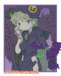  1girl blonde_hair blue_eyes breasts breath_of_fire breath_of_fire_ii closed_mouth dress feathered_wings halloween hat jewelry long_hair looking_at_viewer nina_(breath_of_fire_ii) sicky_(pit-bull) solo wings witch_hat 