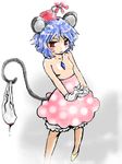  animal_ears bad_id bad_pixiv_id bloomers blue_hair cosplay disney flat_chest gloves goton_goton hands_clasped hat minnie_mouse minnie_mouse_(cosplay) mouse_ears mouse_tail nazrin nipples own_hands_together parody polka_dot red_eyes short_hair solo stretch tail topless touhou underwear 