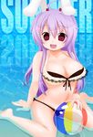  animal_ears bad_id bad_pixiv_id ball beachball bikini breasts bunny_ears highres large_breasts long_hair purple_hair red_eyes reisen_udongein_inaba solo swimsuit touhou water zeroichi 