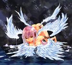  komota long_hair low_wings monster_girl multiple_wings nude original purple_hair solo wings yellow_eyes 