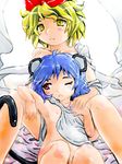  :&lt; ;&lt; alternate_hair_color animal_ears armpits bad_id bad_pixiv_id between_legs blonde_hair blue_hair flat_chest goton_goton hair_ornament jewelry leaning_back mouse_ears mouse_tail multiple_girls nazrin nipples nude one_eye_closed pendant red_eyes shawl short_hair sitting spread_legs tail toramaru_shou touhou yellow_eyes yuri 