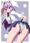  absurdres animal_ears ass bunny_ears colorized highres kagero_(haruhi) long_hair miu_(angelo_whitechoc) necktie panties purple_eyes purple_hair reisen_udongein_inaba solo striped striped_panties touhou underwear 