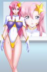  bad_id bad_pixiv_id blue_eyes gloves gundam gundam_seed gundam_seed_destiny hair_ornament highleg highleg_leotard leotard long_hair meer_campbell pink_hair purple_leotard solo star star_hair_ornament tete_(tt101s) thigh_gap white_leotard zoom_layer 