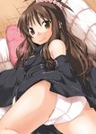  absurdres brown_eyes brown_hair cosplay detached_sleeves highres konjiki_no_yami konjiki_no_yami_(cosplay) long_hair panties solo to_love-ru underwear uzura_no_tamago yuuki_mikan 